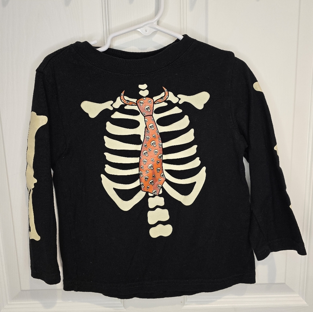 Kids Skeleton Glow In The Dark Long Sleeve Shirt - Black & Orange